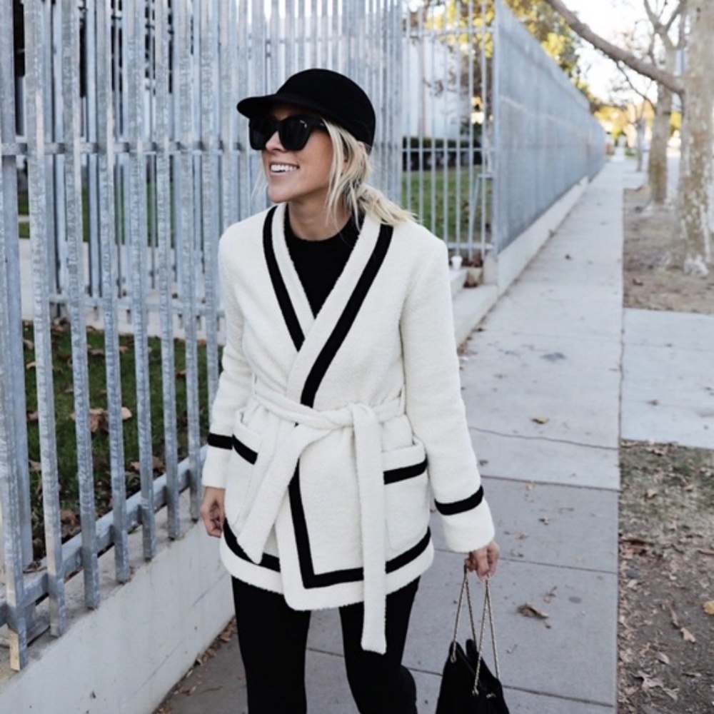 Sezane Mike Wool Coat Jacket White Black